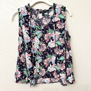 J. Crew Colorful Floral Tassel Tie Swing Top  Size Small